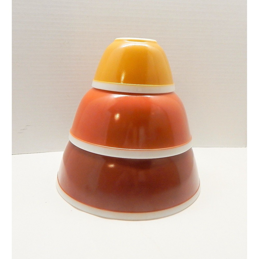 Pyrex Americana Fall Colors White Rim Nesting Mixing Bowls Set of 3